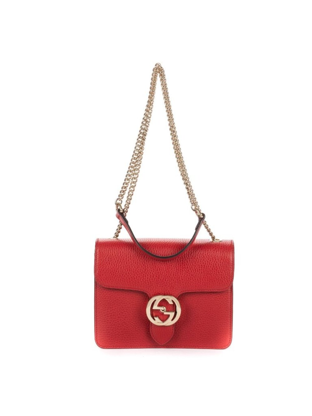 Gucci Small Interlocking GG Chain Crossbody Red Gray Calfskin Leather